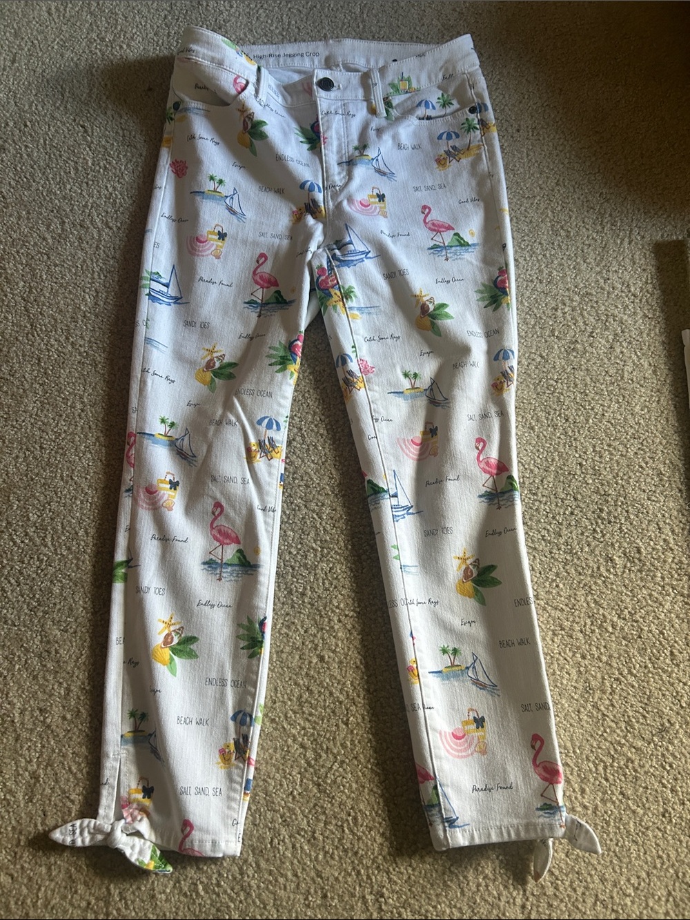 Talbots White Beach-Print Straight Jeans